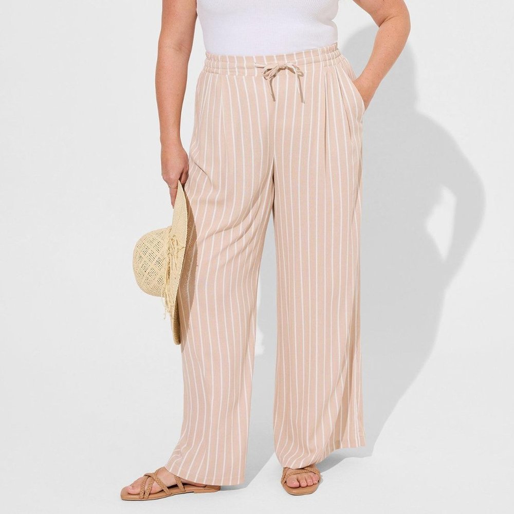 Drawstring Striped Wide Leg High Rise Pant